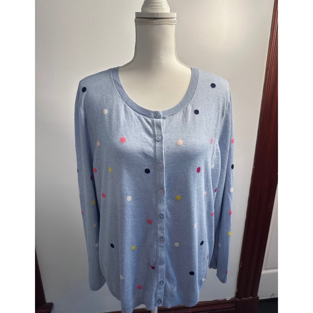 Talbots Plus Womens Light Blue Polka Dot Button Front Cardigan Sweater 2X